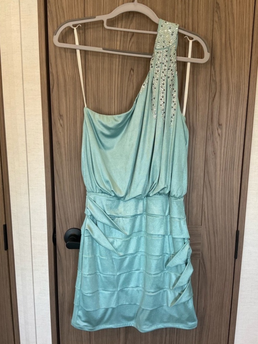 JODI KRISTOPHER SIZE MEDIUM M BLUE ONE SHOULDER DRESS LOT5917